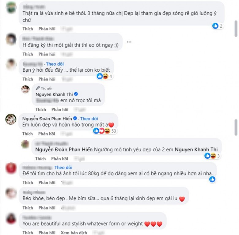 Ông xã Khánh Thi cũng động viên bà xã: Em luôn đẹp và hoàn hảo trong mắt anh cực ngọt bên dưới bài đăng.