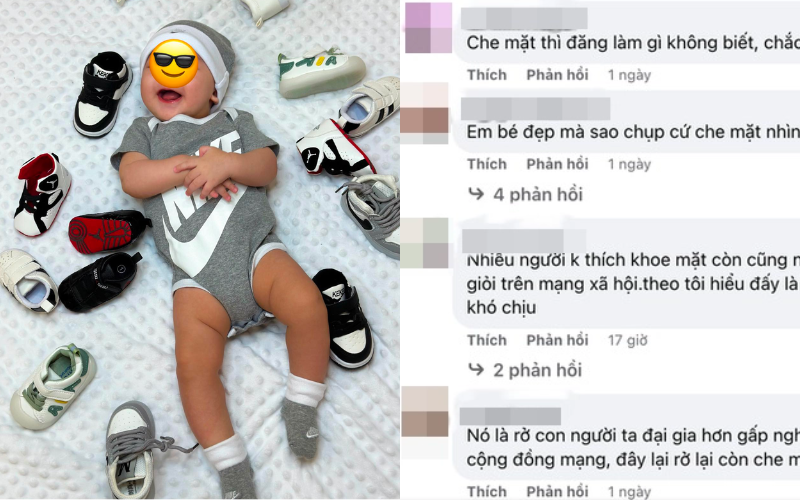 Từng có thời điểm, cặp vợ chồng trẻ nhận về loạt chỉ trích của cư dân mạng về vấn đề này. Nhiều bình luận cho rằng bà xã Bùi Tiến Dũng đang muốn "câu like", nên vẫn chưa chịu cho con lộ diện mà phải dùng icon che mặt.
