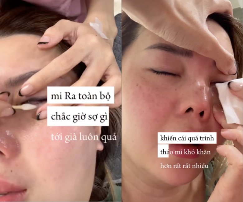 Tuy nhiên, 2 tiếng tháo mi nối đối với nàng beauty blogger là khoảng thời gian kinh khủng.