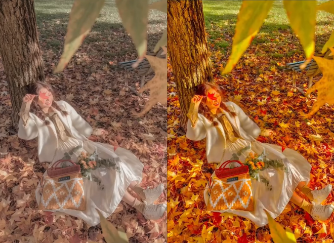 Before and after image showing the effect of the color correction formula