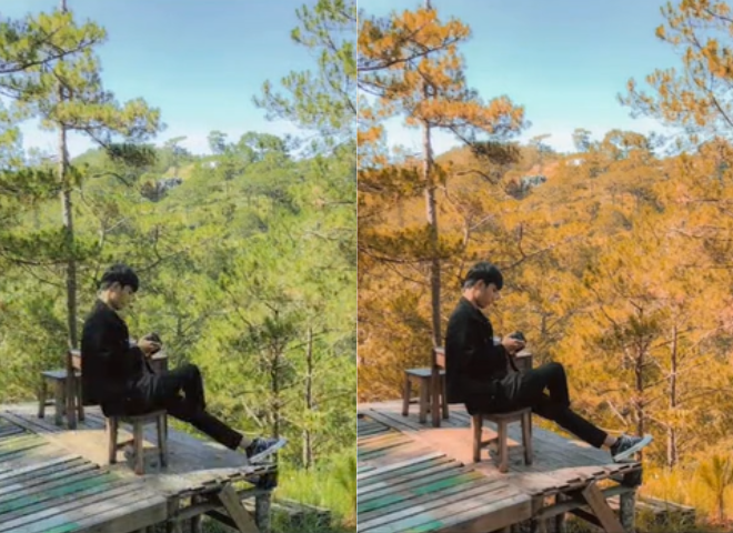 Before and after image showing the effect of the Lightroom color correction formula