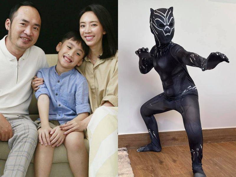Cậu quý tử nhà diễn viên Thu Trang, Tiến Luật khiến dân tình sợ hãi khi hóa trang thành một con báo đen.

