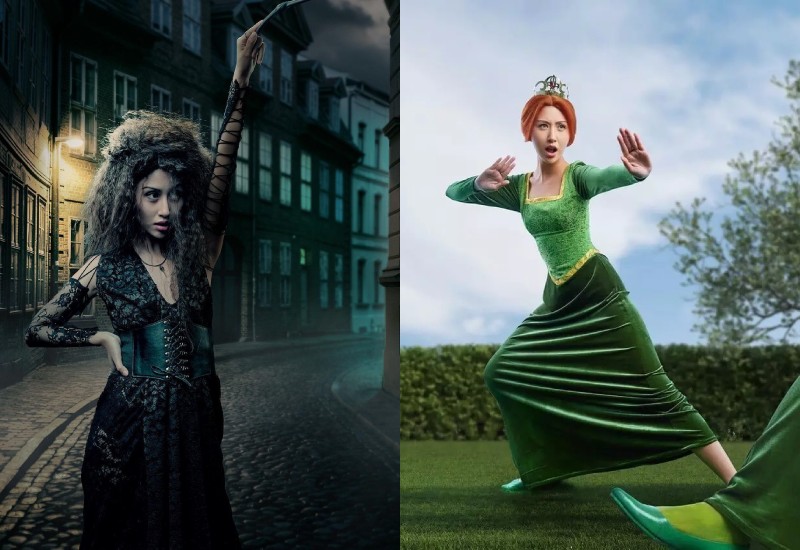Quỳnh Anh Shyn cũng 'chịu chơi' khi có 2 màn 'biến hình'. Cô trở thành nàng công chúa Fiona trong loạt phim Shrek. Đồng thời, Quỳnh Anh Shyn còn gây ấn tượng khi trở thành phù thủy Bellatrix trong Harry Potter.
 
