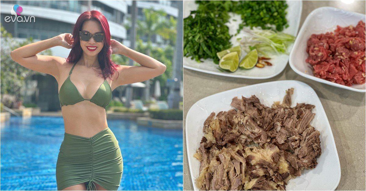 View - Siêu mẫu Hà Anh nấu món ăn nguyên ngày để chồng con xì xụp trong 20 phút, được Hoa hậu khen: Giỏi vậy