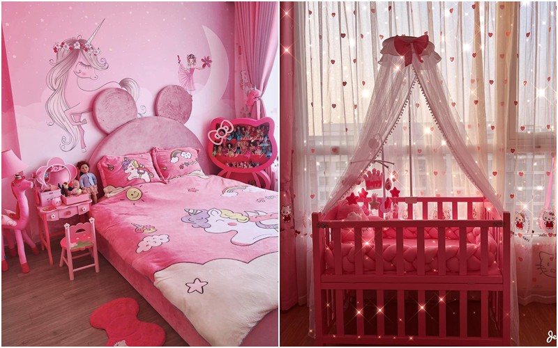 Ngoài căn bếp màu hồng, chị Trang còn có một phòng ngủ màu hồng. 
