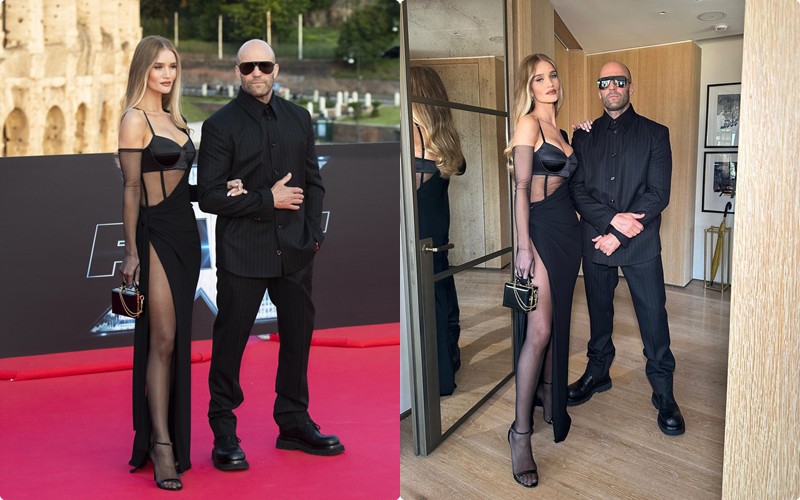 Hồi tháng 5, cả hai ghi điểm khi xuất hiện trên thảm đỏ Fast X ở Rome, Italy với trang phục đen. Rosie Huntington-Whiteley chọn đầm cut-out hở eo của Dolce & Gabbana, Jason Statham mặc thiết kế của Bottega Veneta.
