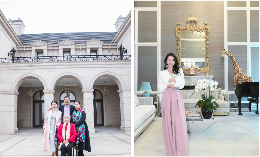 Biệt thự gồm 3 tầng, bao gồm 4 phòng ngủ, 3 phòng khách, 6 phòng tắm và 1 nhà bếp