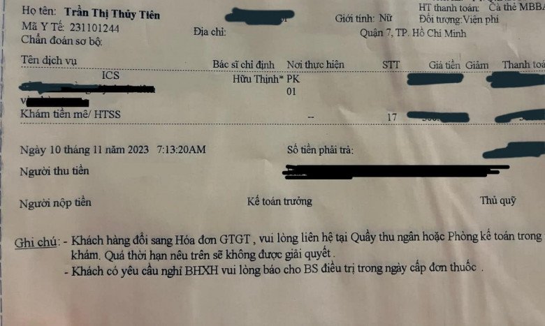 Sau khi cộng đồng mạng xôn xao, hóa đơn bệnh viện đã bị phía FC Thủy Tiên che mờ.