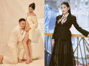 Thời trang - Cận ngày lâm bồn, cô giáo Lê Âu Ngân Anh mặc váy kiệm vải "flex" bụng tròn xoe bên chồng