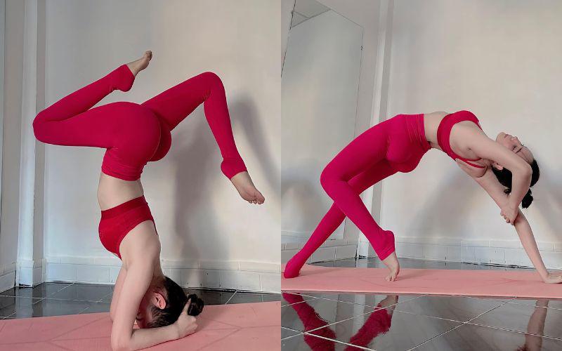 Nhiều năm qua, Huỳnh Vy theo đuổi bộ môn là chạy bộ, thiền và nhất là yoga. Nhờ quá trình tập luyện yoga dài, cô nàng có thể cân được nhiều tư thế khó. 
