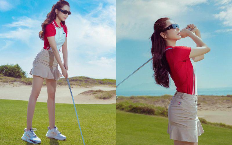 Thời gian gần đây, Huỳnh Vy cũng chọn ra sân để tập golf. Bộ môn này không chỉ giúp duy trì sức khỏe mà còn tác động tích cực đến vóc dáng. 
