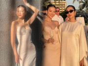 Thời trang - Hoa hậu Bến Tre là bạn thân Hà Tăng đi ăn cưới mặc đơn giản mà sang, đứng cạnh ngọc nữ không bị dìm