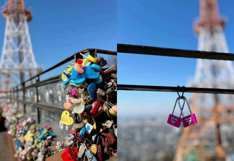 Tháp Namsan (Hàn Quốc) có lẽ là địa điểm treo khoá tình yêu nổi tiếng hàng đầu thế giới. Từ tháp, các cặp đôi có thể ngắm trọn cảnh thành phố nên thơ như trong các bộ phim Hàn.
