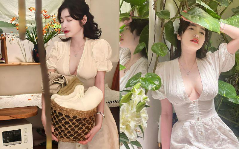 Hầu như những bộ trang phục mà mẹ đơn thân mang dòng máu Trung - Việt trưng dụng đều có tác dụng giúp cô tôn lên được sắc vóc quyến rũ một cách thơ nhất.
