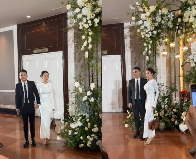 Vợ chồng ca sĩ Khắc Việt lộng lẫy đến chung vui.