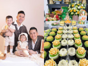 Giải trí - Hà Trí Quang - Thanh Đoàn khoe mâm cúng thôi nôi 2 con hoành tráng, cặp song sinh nay mỗi bé giống một bố
