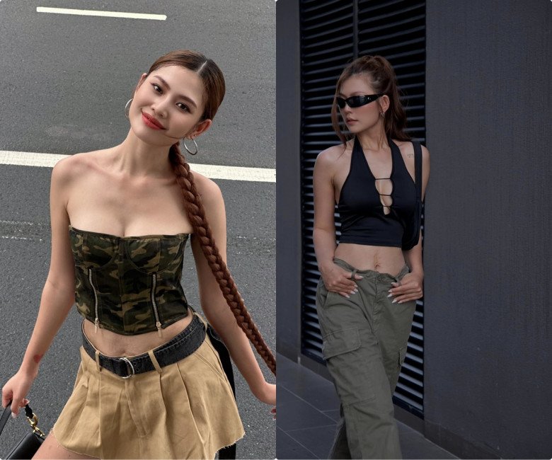 Việc bị rạn da và chảy xệ vùng da bụng không làm cô tự ti hơn trong việc diện các thiết kế croptop hở bụng.