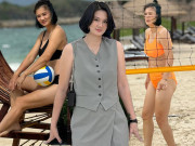 Làm đẹp - "Hoa khôi bóng chuyền" Kim Huệ U40 khiêm tốn nhận xập xệ, diện bikini chơi bóng lấp ló hình xăm vị trí hiểm