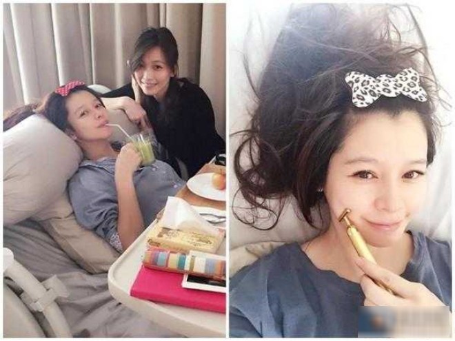 Hình ảnh Từ Nhược Tuyên nằm viện vất vả mang bầu sinh con.