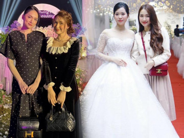 Hương Giang và Hòa Minzy cùng đi ăn cưới, chụp ảnh thân thiết nhưng ăn mặc như ngầm đấu hàng hiệu