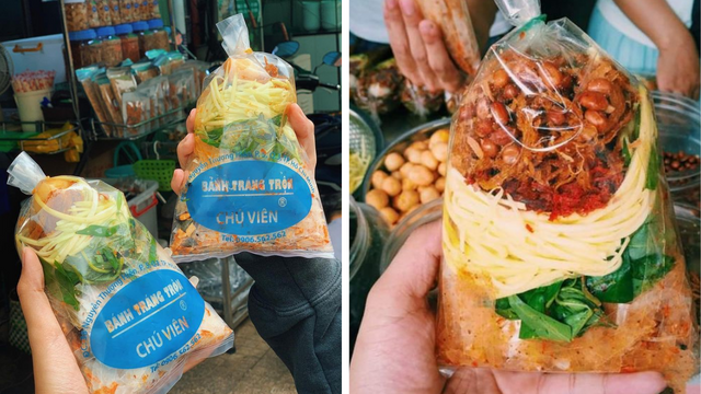 Mỗi bịch bánh tráng tại đây đều được chế biến với đủ loại topping phong phú.
