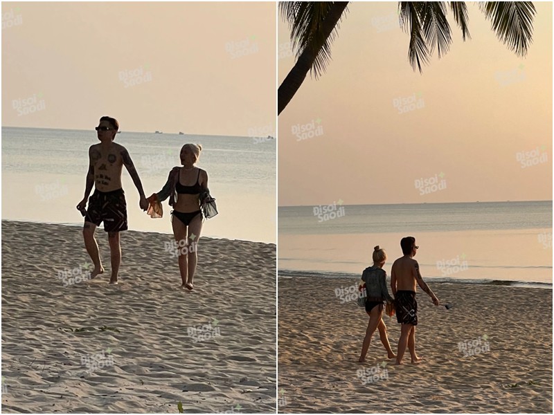 Cặp đôi còn nắm chặt tay không rời, cùng đi dạo dọc bờ biển  đầy lãng mạn khiến các chị em không khỏi hâm mộ.
