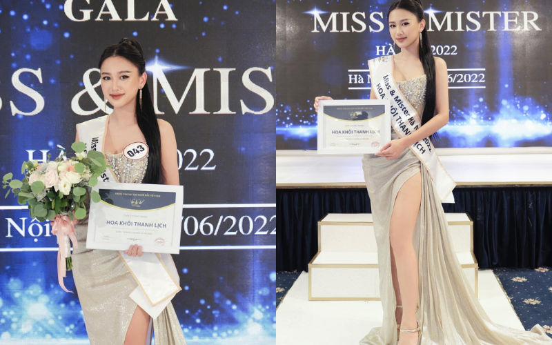Không chỉ được biết đến là bạn gái cũ của cầu thủ Minh Vương, cô nàng 9X này còn từng đoạt giải Hoa khôi Thanh lịch của Miss & Mister Hà Nội.
