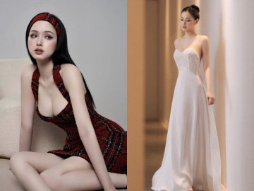 Tâm Tít như búp bê sống với váy trễ nải