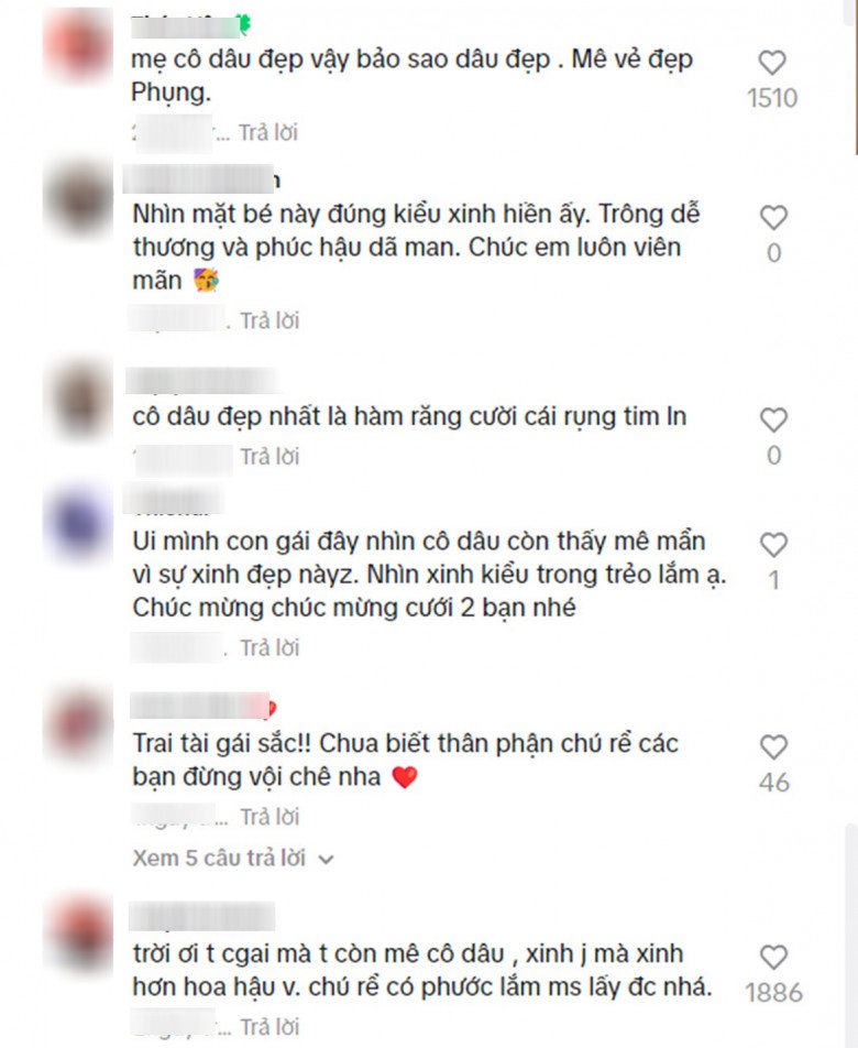 Song một số lại cho rằng, cô dâu may mắn được thừa hưởng nét đẹp từ mẫu hậu. Cô dâu duyên dáng, xinh và hút ống kính nhất là khi cười có răng khểnh.