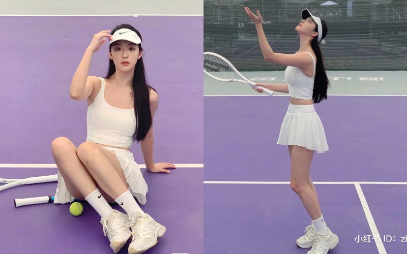 Cô nàng cũng là một tín đồ của môn tennis. Những hình ảnh trên sân lộ sắc vóc nữ thần của mỹ nhân 9X từng một thời "gây sốt" cõi mạng. 
