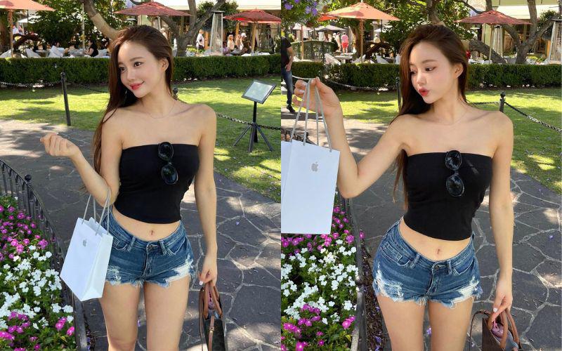 Với chiếc eo bé xíu, Min Ji rất chuộng diện croptop để tôn được đặc điểm vàng này của cơ thể.
