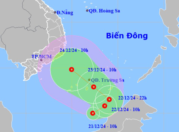 Vị trí và hướng đi chuyển của áp thấp nhiệt đới. Nguồn: Trung tâm Dự báo khí tượng thủy văn quốc gia