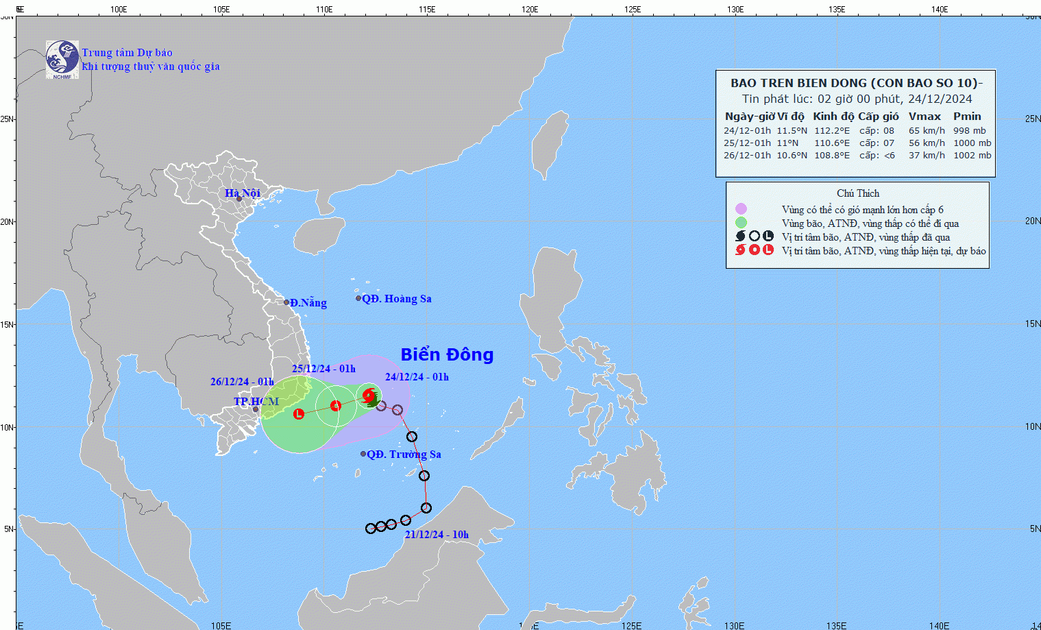 Theo dự báo, bão số 10 sẽ suy yếu thành vùng áp thấp ngay trên biển, ít khả năng đổ bộ vào đất liền Nam bộ.