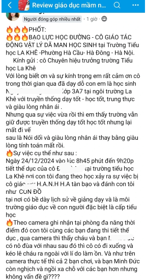 Bài viết do phụ huynh đăng tải trên mạng xã hội.