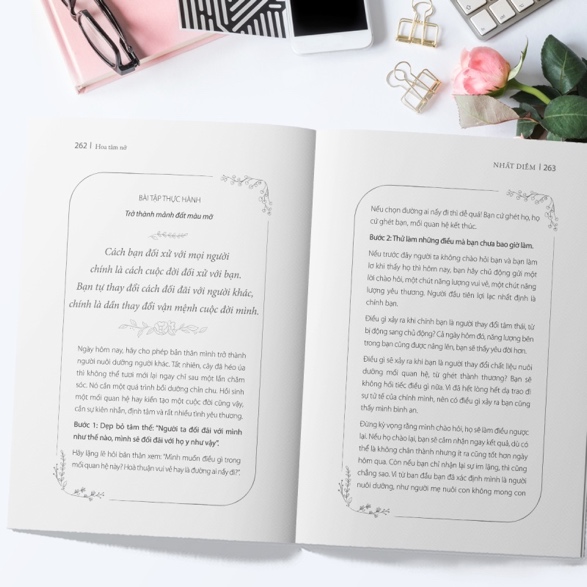 Hoa tâm nở gồm 20 chương, tập trung vào sức mạnh của suy nghĩ và tâm thái trong việc định hình cuộc sống của mỗi người.