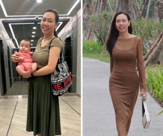 Thể hình Lan trước (trái) và sau (phải) khi giảm cân. Ảnh: Nhân vật cung cấp