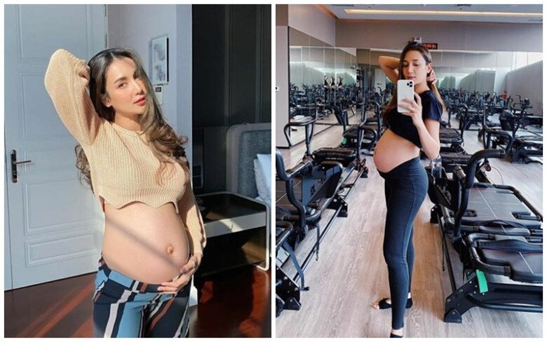 Dù mang bầu cô vẫn luyện tập chăm chỉ.