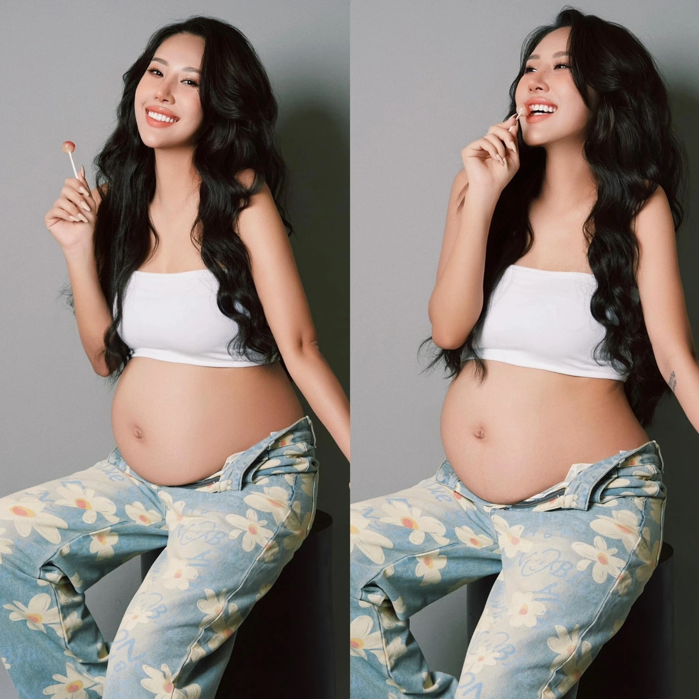 Bạn gái của Quang Minh rạng rỡ khi mang thai.