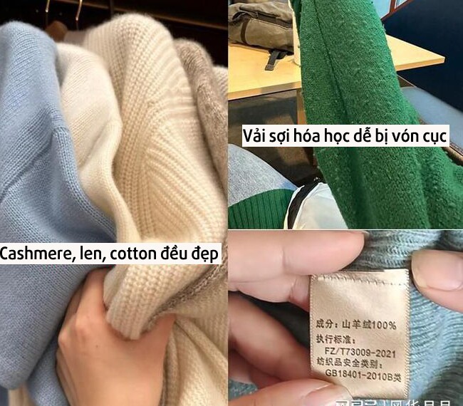 Áo len cashmere, len hay cotton sẽ khó bị rụng xơ vải hơn.