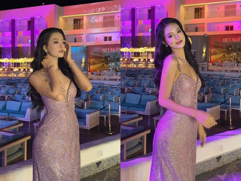 Trong bữa tiệc tối ở Miss Intercontinental 2024, Á hậu Bùi Khánh Linh chọn bộ váy đính sequin lấp lánh với kiểu dáng đơn giản nhưng sang trọng giúp cô tỏa sáng trong bữa tiệc.