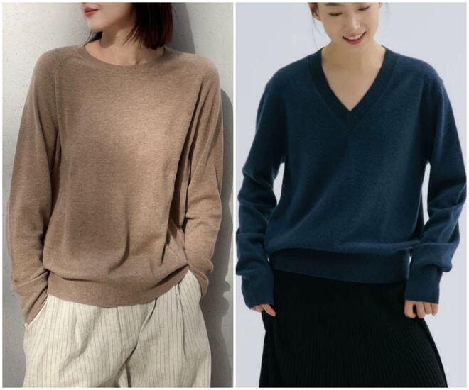 Các kiểu cổ áo len cashmere khác nhau cũng mang đến hiệu ứng khác nhau cho vóc dáng, cổ chữ V giúp thon gọn, còn cổ tròn có thể che đi bờ vai quá gầy của những cô nàng mình hạc xương mai.