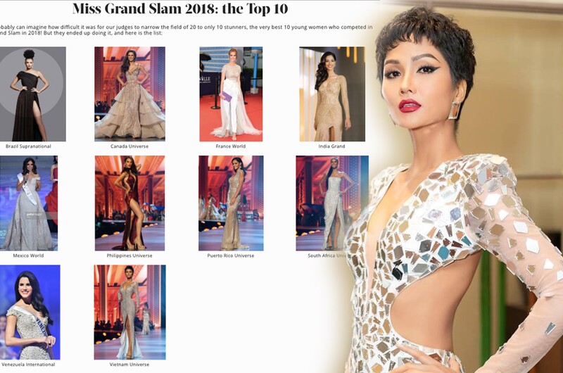 Năm 2019, chuyên trang Global Beauties công bố những người đẹp lọt top Miss Grand Slam 2018, H'Hen Niê dừng chân ở top 10 (vị trí thứ 8) của giải thưởng danh giá này. Mặc dù không thể tiến xa hơn nhưng cô vẫn khiến người hâm mộ nức lòng.