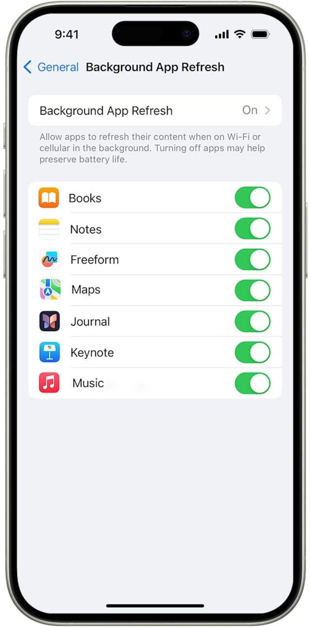 Các bước để tắt chức năng Làm mới ứng dụng trong nền (Background App Refresh)