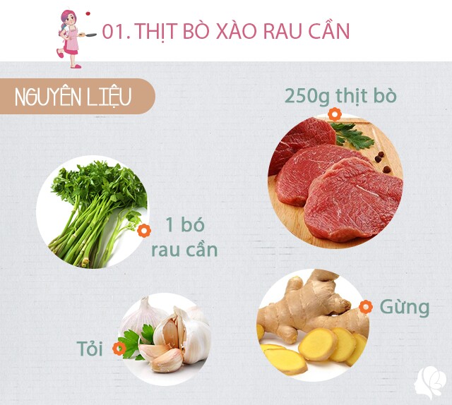 Chuẩn bị: 250g thịt bò thái mỏng, gừng, 1 bó rau cần, tỏi, dầu ăn, muối vừa ăn, 1/2 quả cà chua.