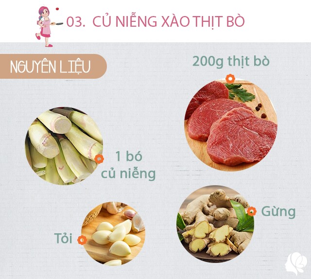 Chuẩn bị: 200g thịt bò, 1 bó củ niễng, tỏi, gừng, muối, dầu ăn, hạt tiêu, rau mùi.