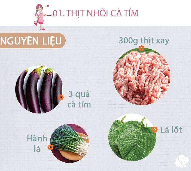 Nguyên liệu: 3 trái cà tím - 300gr thịt heo xay - 30gr giò sống - một nắm lá lốt - Hành tây - Ớt sừng - rau mùi - tỏi - bột năng - Dầu ăn - Gia vị: Đường, muối, hạt nêm, tiêu xay, xì dầu.