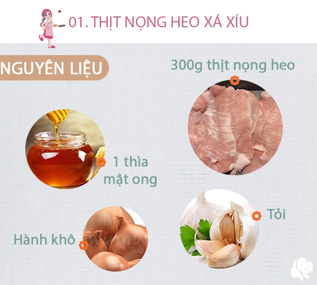 Nguyên liệu: - Thịt nọng heo: 300 gram, 1 gói gia vị xá xíu, 5 tép tỏi, 1 củ hành khô, 1 thìa mật ong.