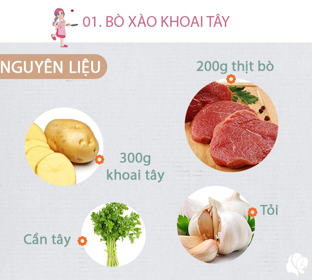 Chuẩn bị: 200g thịt bò, 300g khoai tây, 1 nắm cần tây, tỏi, gừng, ½ quả cà chua, dầu ăn, bột canh.