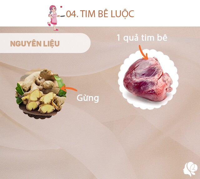 Chuẩn bị: 1 quả tim bê nhỏ, gừng.