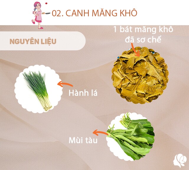 Chuẩn bị: 1 bát to măng khô đã sơ chế (ngâm và luộc sạch), thái miếng hoặc tước sợi tùy ý; hành lá, mùi tàu hoặc rau mùi, muối, hành khô, dầu ăn.